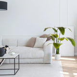 Grüne Kunstpflanze BANANE in einem weißen Übertopf neben einem Sofa von hjh OFFICE