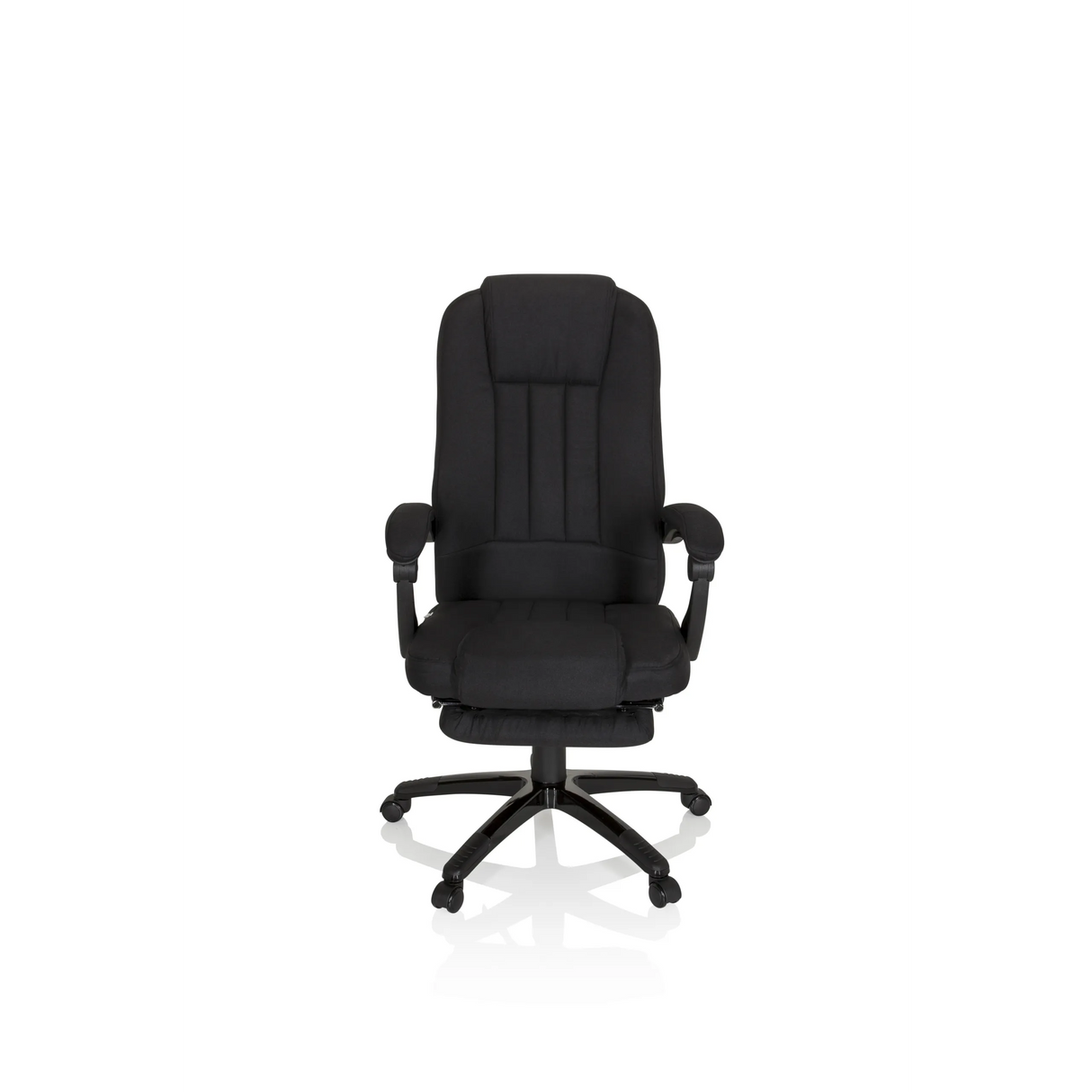 Schwarzer Homeoffice Chefsessel RELAX CL190 mit Armlehnen und Fußkreuz mit fünf Rollen von MyBuero – 360-Grad-Ansicht (Frontansicht 0°)