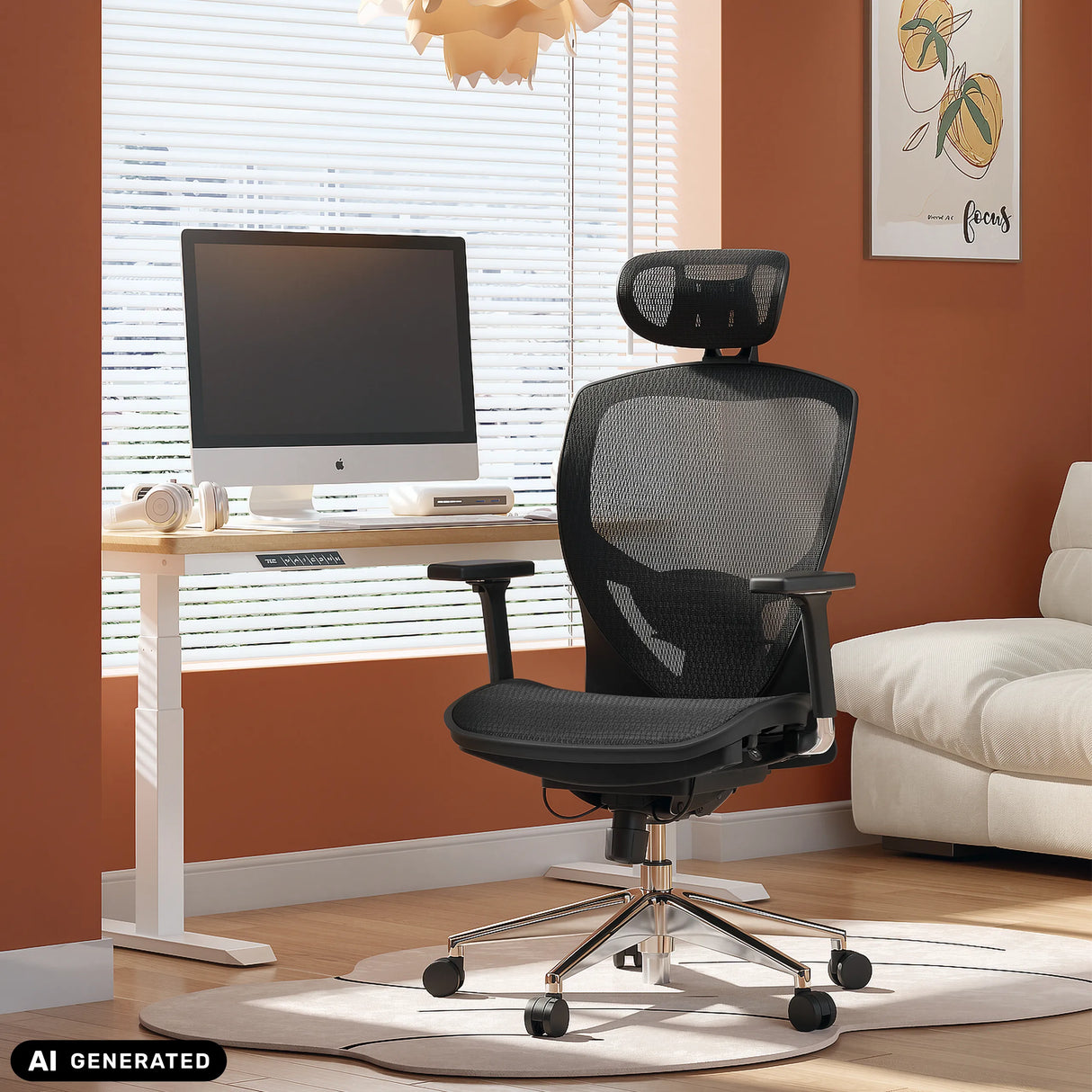 Schwarzer High-End-Bürostuhl VENUS ONE mit Netzrückenlehne und Kopfstütze von hjh OFFICE