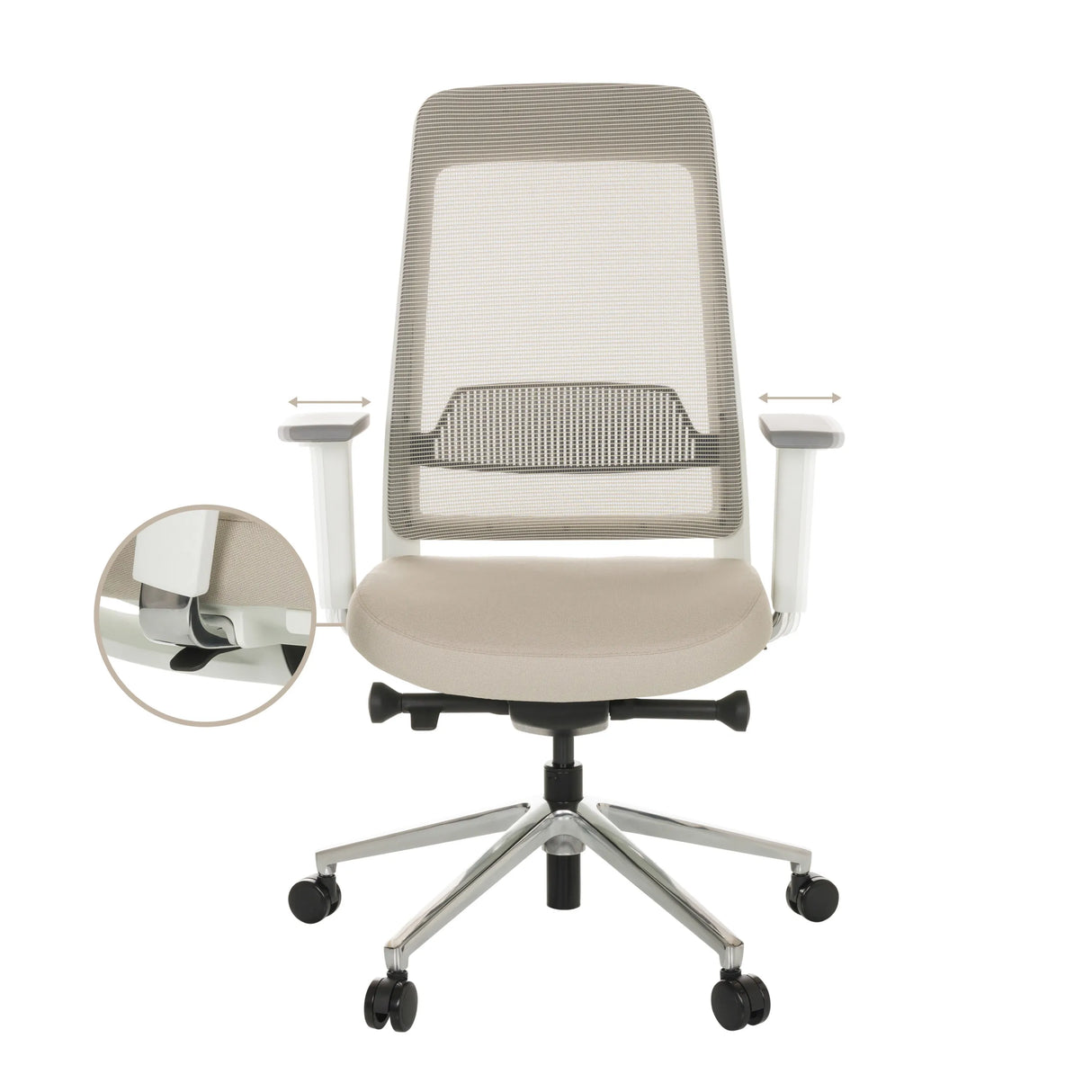 Seitlich verstellbare Armlehnen des Profi-Bürostuhls CHIARO T2 WHITE in Beige-Grau von hjh OFFICE