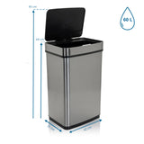 Maßzeichnung des Sensor-Mülleimers CLEAN IV mit 60 l Volumen und einer Höhe von 95 cm von hjh OFFICE