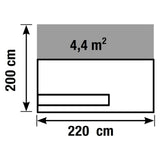 Technische Zeichnung der Empfangstheke VALANCIA I mit 220 × 200 cm von Kerkmann