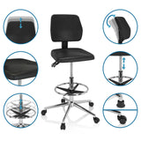 Verstellbare Funktionen des Counterstuhls TOP WORK 11 I in Schwarz mit Fußring und Rollen von hjh OFFICE