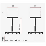 Technische Zeichnung der Stehhilfe SITNESS RS BOB mit einer Höhe von 44 bis 57 cm von Topstar