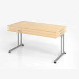 Höhenverstellbarer Schreibtisch ZENO 16 S mit heller Holzplatte und silbernen Beinen von hjh OFFICE PRO