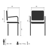 Technische Zeichnung des Besucherstuhls BORNE mit einer Sitzhöhe von 44 cm von hjh OFFICE