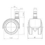 Technische Zeichnung der Stuhlrolle 5x ROLO FIX 11mm/50mm mit einem Durchmesser von 50 mm von hjh OFFICE