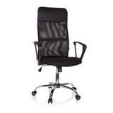 Schwarzer Homeoffice-Chefsessel PURE NET mit Netzrücken und Fußkreuz mit fünf Rollen von hjh OFFICE – 360-Grad-Ansicht (Frontansicht 20°)