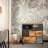 Sideboard CONTINENTO XL in dunklen Holzfarben mit schwarzem Metallkorpus und Rollen von hjh LIVING