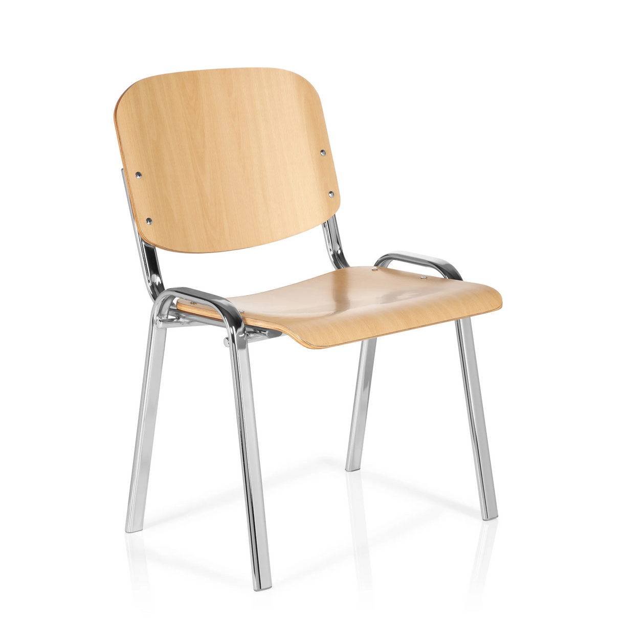 Vierfußstuhl XT 600 C H in Buche mit Gestell aus Chrom von hjh OFFICE – 360-Grad-Ansicht (schräge Frontansicht 40°)