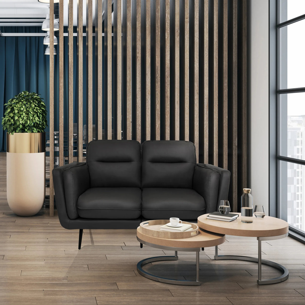 Graues Loungesofa VINTALUX mit zwei Sitzplätzen und schwarzen Beinen von hjh LIVING