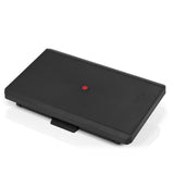 Schwarze Fußablage PIEDINO STRIPE PRO mit gerippter Oberfläche und rotem Knopf von hjh OFFICE – 360-Grad-Ansicht (Frontansicht 0°)