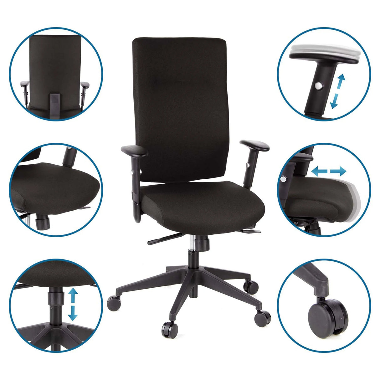 Profi-Bürostuhl PRO-TEC 300 in Schwarz mit verstellbaren Armlehnen und Sitzhöhe von hjh OFFICE
