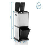Maßzeichnung des Mülleimers CLEAN VII mit einer Höhe von 99 cm und 32 L Volumen von hjh OFFICE