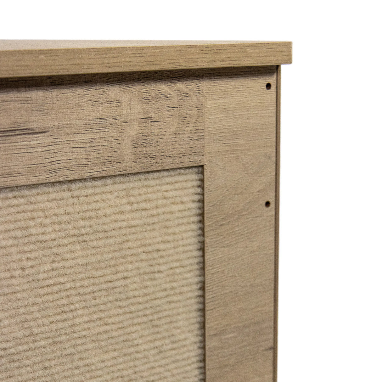 Eckverbindung aus Eichenholz mit strukturierter Innenwand des Katzenhauses KITTY PAWBOX 1 von hjh LIVING