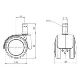 Technische Zeichnung der Stuhlrolle 5x ROLO LUX 11mm/50mm mit einem Rollendurchmesser von 50 mm von hjh OFFICE