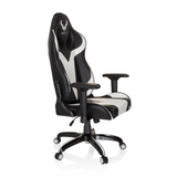 Schwarz-weißer Gamingstuhl PROMOTER I mit Armlehnen und Fußkreuz mit fünf Rollen von hjh OFFICE – 360-Grad-Ansicht (schräge Frontansicht 60°)