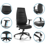Profi-Chefsessel VITORO B in Schwarz mit Detailansichten der Armlehnen, Sitzfläche und Gasfeder von hjh OFFICE