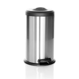 Silberner Mülleimer CLEAN X mit schwarzem Deckel und Fußpedal von hjh OFFICE – 360-Grad-Ansicht (Frontansicht 15°)