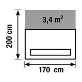 Technische Zeichnung der Empfangstheke VALANCIA mit 170 × 200 cm und 3,4 m² von Kerkmann
