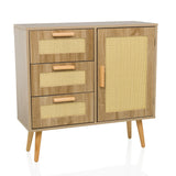 Hellbraunes Sideboard STRYN mit drei Schubladen, einer Tür und Wiener Geflecht von hjh LIVING – 360-Grad-Ansicht (Frontansicht 15°)