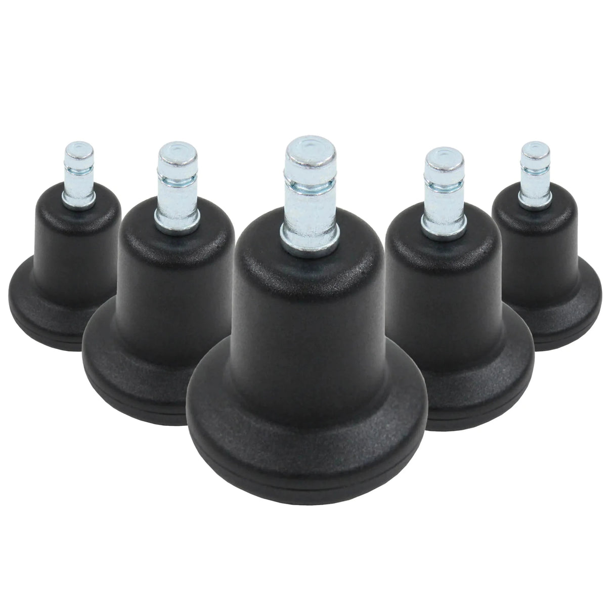 Fünf schwarze Stuhlgleiter 5 x STAND Nr. 10 mit silberfarbenen Gewindebolzen von hjh OFFICE