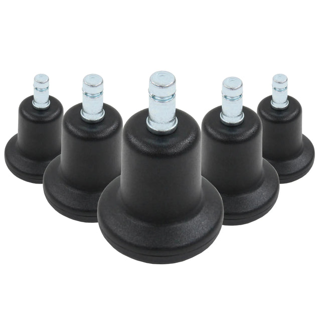 Fünf schwarze Stuhlgleiter 5 x STAND Nr. 10 mit silberfarbenen Gewindebolzen von hjh OFFICE