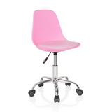 Pinker Kinderdrehstuhl FANCY II mit geschwungener Schale und Fußkreuz mit fünf Rollen von hjh OFFICE – 360-Grad-Ansicht (schräge Frontansicht 40°)