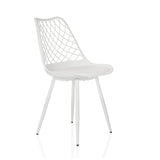 Weißer Outdoor-Stuhl BEGIO S mit gitterförmiger Rückenlehne und vier Beinen von hjh LIVING – 360-Grad-Ansicht (schräge Frontansicht 45°)