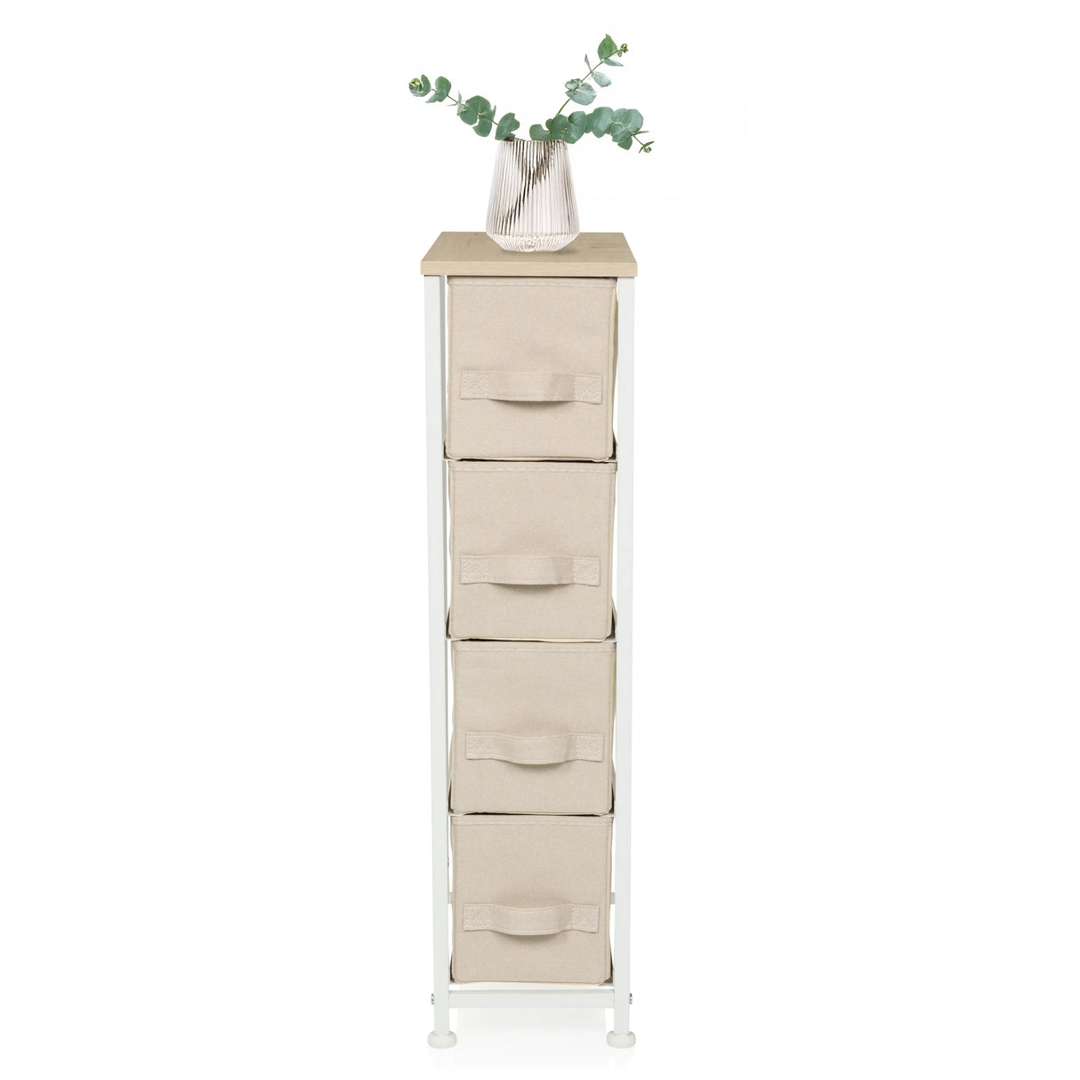 Kommode FOLDRESS S in Beige mit vier Stoffschubladen und einer hellen Ablagefläche von hjh LIVING
