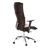 Dunkelbrauner Luxus-Chefsessel MURANO 20 mit Armlehnen und Fußkreuz mit fünf Rollen von hjh OFFICE – 360-Grad-Ansicht (schräge Rückenansicht 120°)