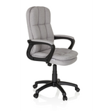 Grauer Home-Office-Chefsessel RELAX CX 120 mit gestepptem Bezug und Fußkreuz mit fünf Rollen von MyBuero – 360-Grad-Ansicht (schräge Frontansicht 60°)