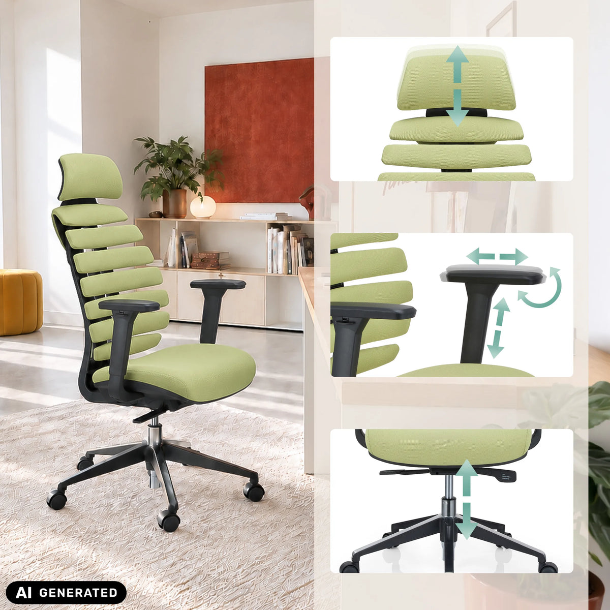 Verstellbare Kopfstütze, Armlehnen und Sitzhöhe des Profi-Bürostuhls ERGO LINE II PRO von hjh OFFICE (KI-generiertes Bild)