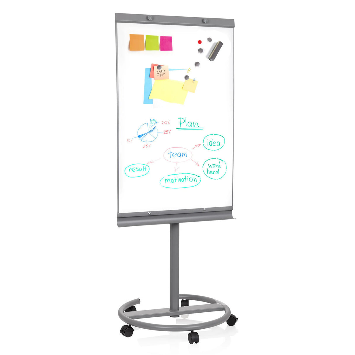 Whiteboard MULTIBOARD in Silber mit beschreibbarer Fläche auf einem Gestell mit Rollen von hjh OFFICE