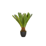 Grüne Kunstpflanze CYCAS in einem schwarzen Pflanztopf von hjh OFFICE – 360-Grad-Ansicht (Frontansicht 0°)