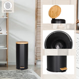 Mülleimer CLEAN BAMBOO in Schwarz matt mit Bambusdeckel, Innenbehälter und Fußpedal von hjh OFFICE