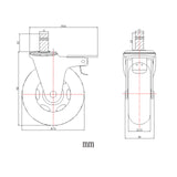 Technische Zeichnung einer Stuhlrolle 5x ROLO SKATE CT 11mm/75mm mit einem Durchmesser von 75 mm von hjh OFFICE