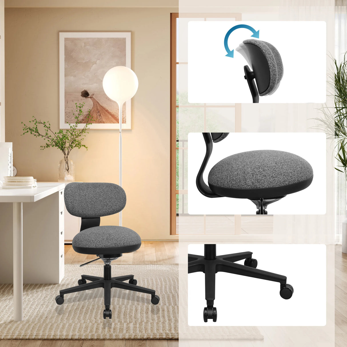 Grauer Home-Office-Bürostuhl SITMOTION B mit verstellbarer Rückenlehne und Rollenkreuz von hjh OFFICE