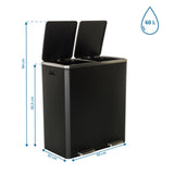 Maßzeichnung des Mülleimers CLEAN XI mit einer Höhe von 94 cm und 60 l Fassungsvermögen von hjh OFFICE