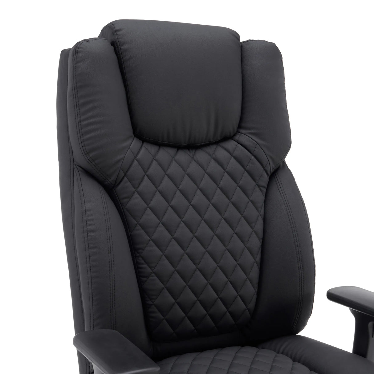 Rückenlehne mit Rautensteppung des Drehstuhls XXL Pullmann Gen2 aus schwarzem Kunstleder von hjh OFFICE