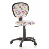 Kinderdrehstuhl KIDDY TOP mit buntem Herz- und Blumenmuster sowie Fußkreuz mit fünf Rollen von hjh OFFICE – 360-Grad-Ansicht (Frontansicht 20°)