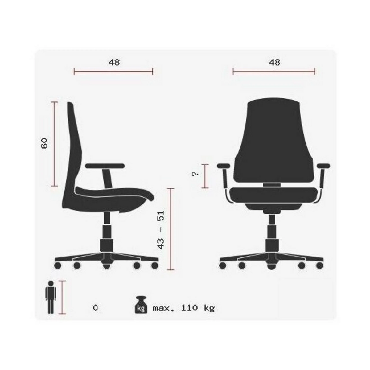 Technische Zeichnung des Homeoffice-Bürostuhls OPEN POINT  P SOMO AL.B2(B) mit einer Belastung bis 110 kg von Topstar