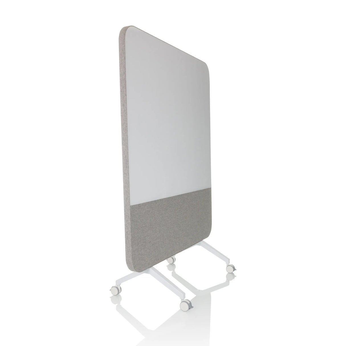 Graues Whiteboard VISION BOARD mit weißer Schreibfläche und Rollen von hjh OFFICE – 360-Grad-Ansicht (schräge Frontansicht 60°)