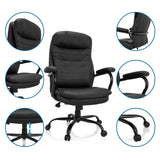 Schwarzer Drehstuhl RELAX XXL B aus Kunstleder mit Detailansichten von Armlehnen und Fußkreuz von hjh OFFICE