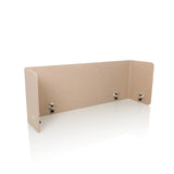 Beige Tischtrennwand FLEXMIUT U mit seitlichen Flügeln und vier Befestigungsklammern von hjh OFFICE – 360-Grad-Ansicht (schräge Frontansicht 30°)