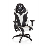 Schwarz-weißer Gamingstuhl PROMOTER I mit Armlehnen und Fußkreuz mit fünf Rollen von hjh OFFICE – 360-Grad-Ansicht (Frontansicht 20°)