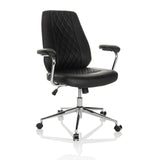 Schwarzer Home-Office-Chefsessel THEO I mit gesteppter Rückenlehne und Fußkreuz mit fünf Rollen von hjh OFFICE – 360-Grad-Ansicht (schräge Frontansicht 30°)