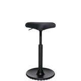 Schwarze Stehhilfe HJH SITNESS HIGH 10 mit gepolsterter Sitzfläche und rundem Standfuß von Topstar – 360-Grad-Ansicht (schräge Rückenansicht 120°)