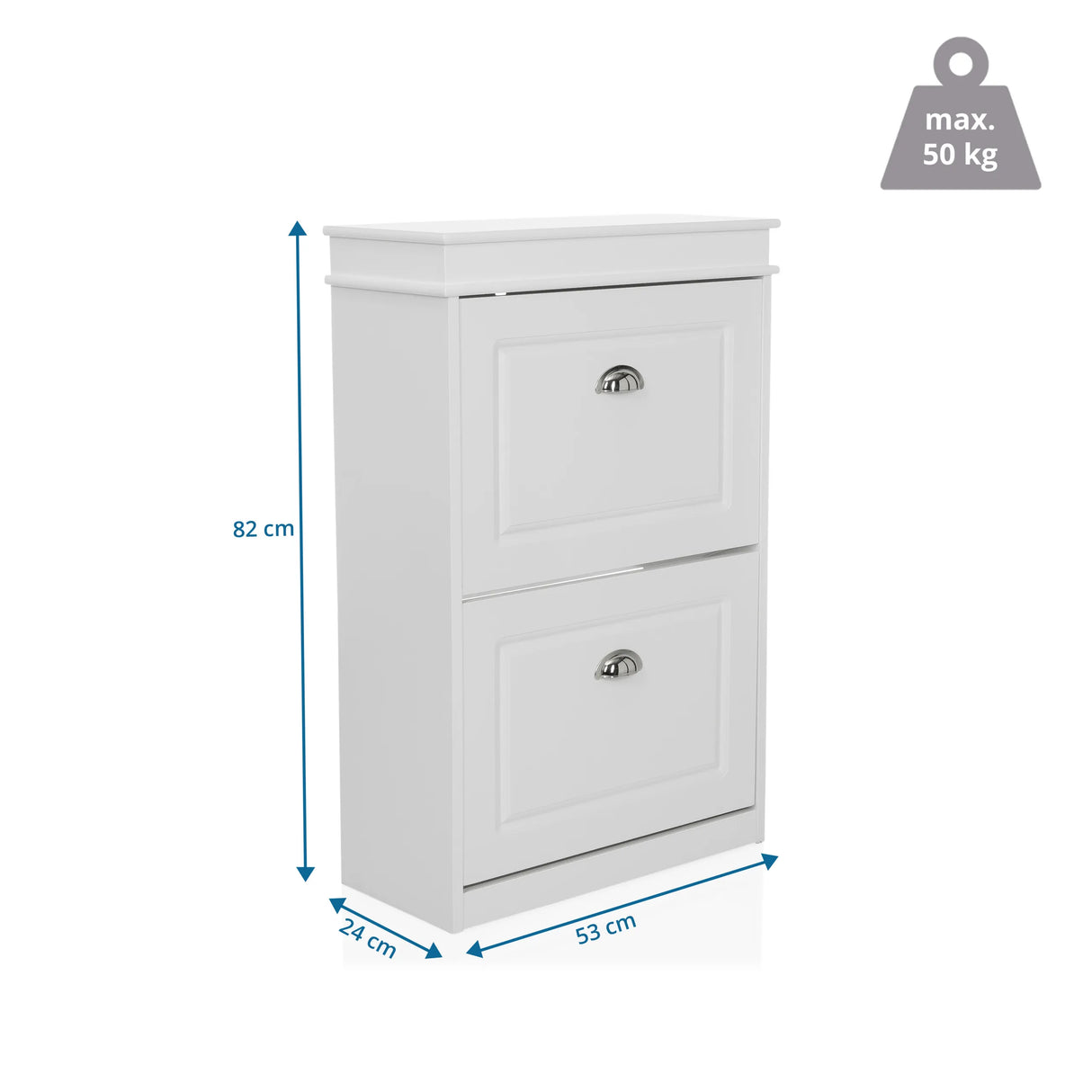 Maßzeichnung des Schuhschranks ESTHA 2 mit 82 × 53 cm und einer Traglast von 50 kg von hjh LIVING