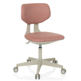 Rosa Kinderdrehstuhl KID CLASSIC mit gepolsterter Sitzfläche und Fußkreuz mit fünf Rollen von hjh OFFICE – 360-Grad-Ansicht (schräge Frontansicht 30°)